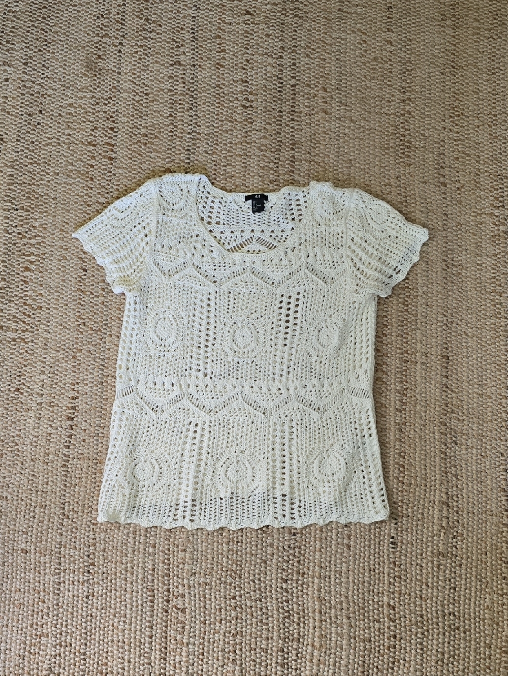 H&M Cream Crochet Short-Sleeve Knit Top
